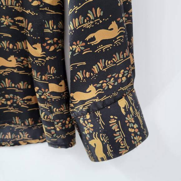 Vintage Evan-Picone Horse Print Tie Neck Blouse Size 16 Shoulder Pads Button Up - Picture 9 of 16